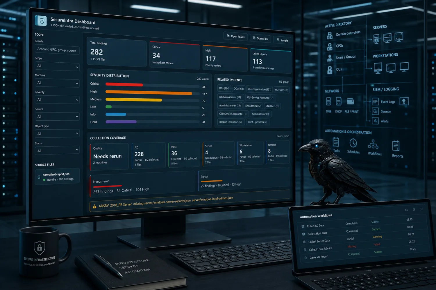 SecureInfra dashboard visualizing findings and evidence